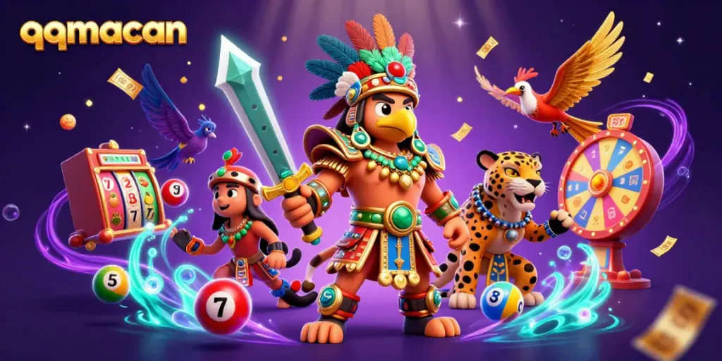 Experience thrilling gameplay with qmacan featuring Aztec warriors amidst casino elements.