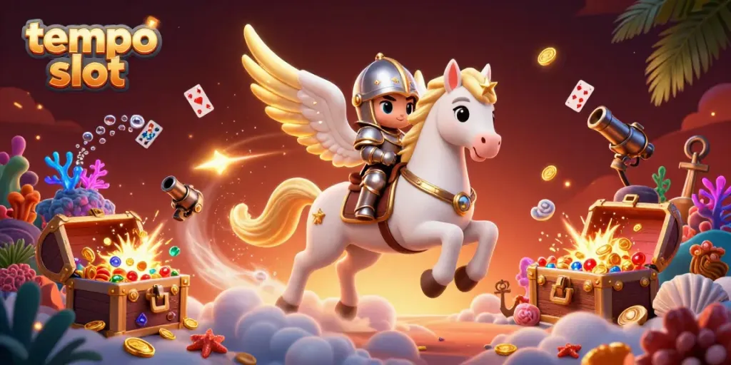 Memainkan tempo slot dengan grafis yang memikat, lembaran kartu dan harta karun melimpah dalam ilustrasi 3D.
